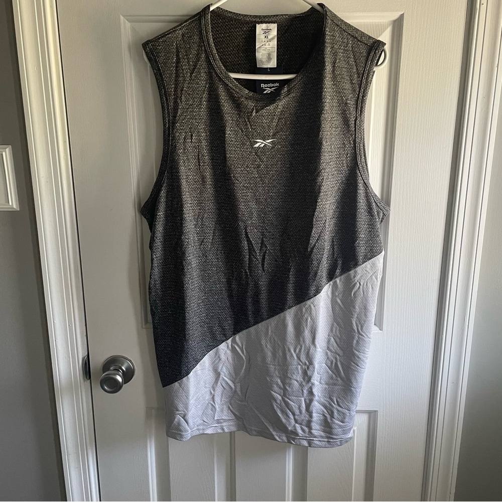 Reebok Gray Sleeveless Muscle Tee Asymmetrical Design